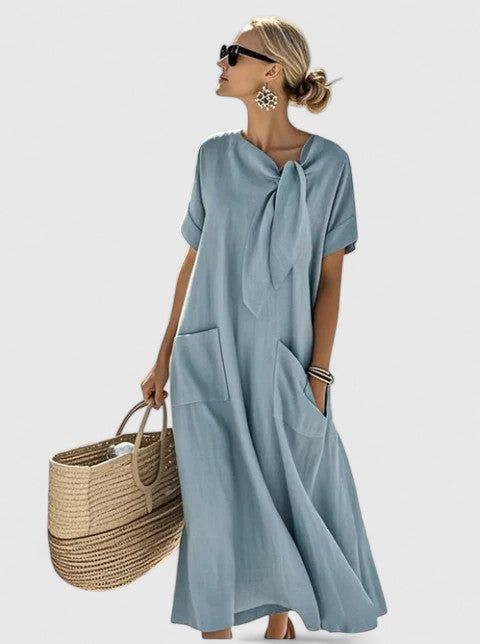 Natalia | Vestido Midi Mujer Bolsillos Lazo