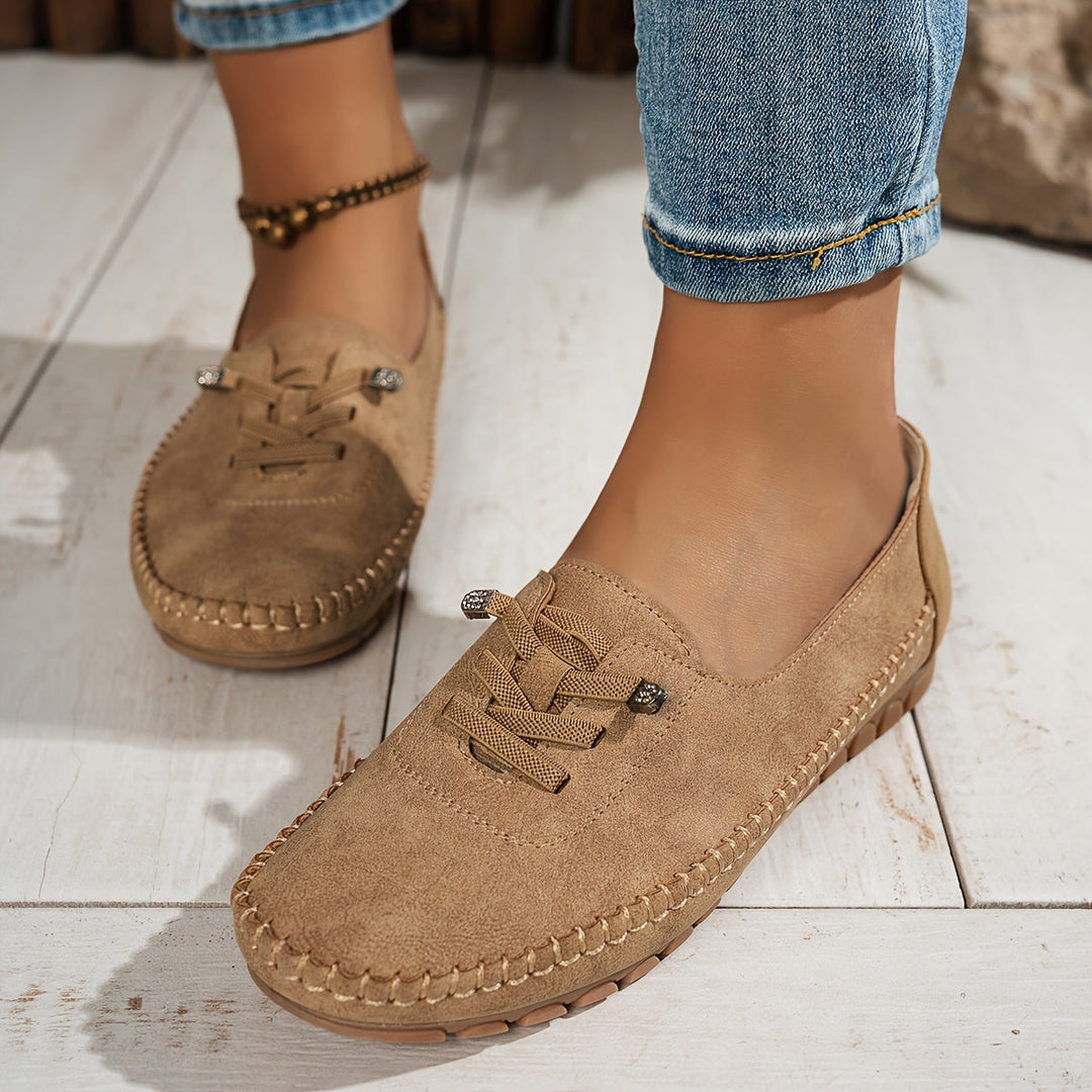Natalia | Zapatos Planos Mocasín Gamuza Cordones