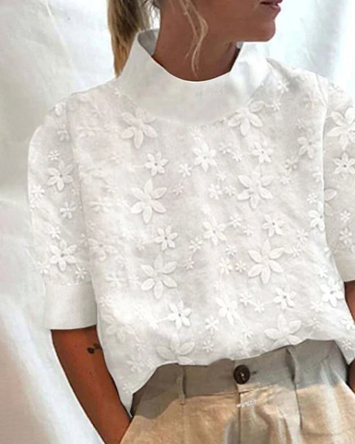 Nuria | Blusa Floral Manga Corta Cuello Alto