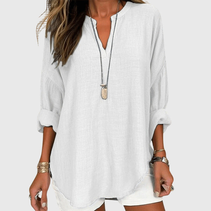 Nuria | Blusa Lino Manga Larga Cuello V