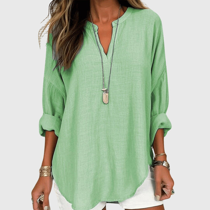 Nuria | Blusa Lino Manga Larga Cuello V