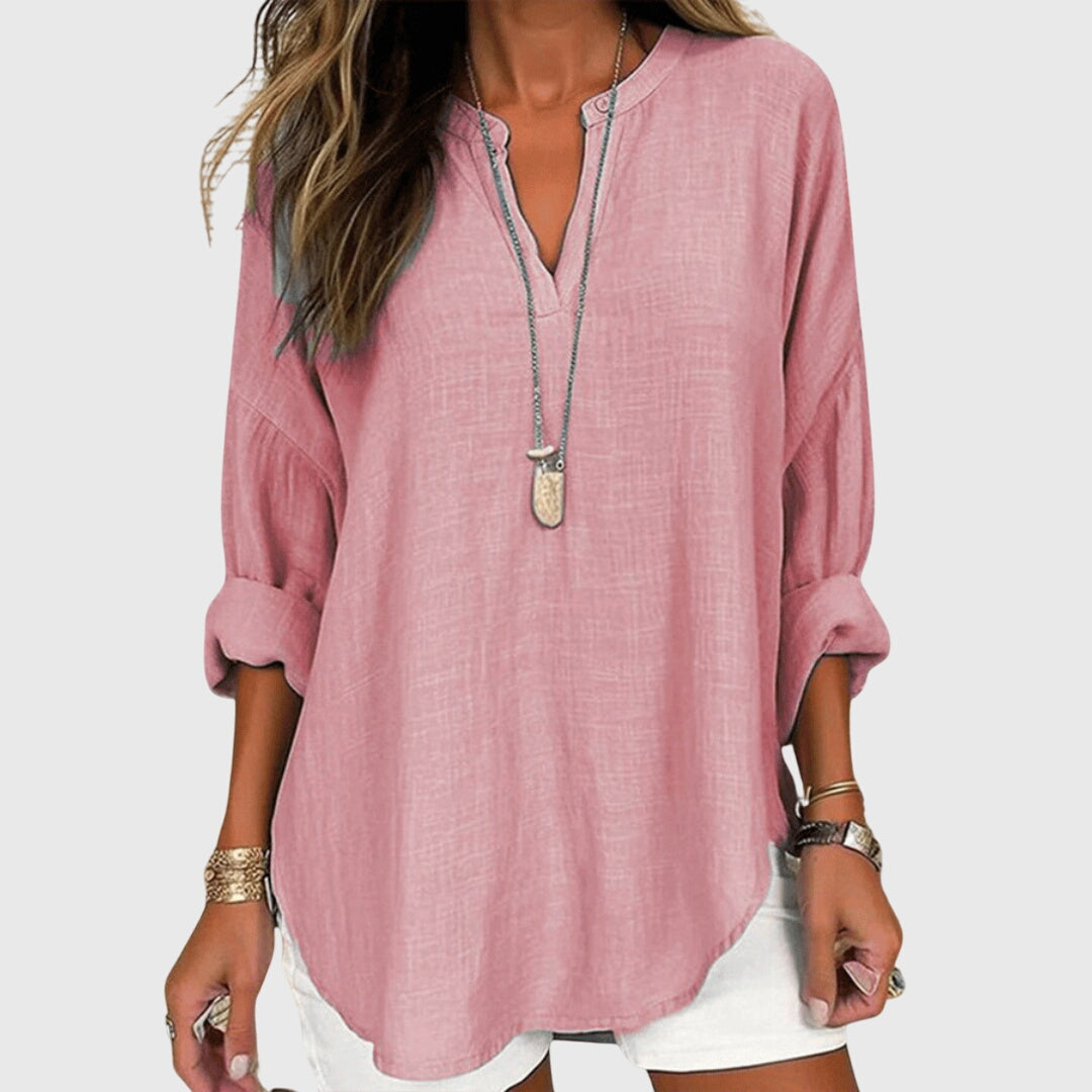 Nuria | Blusa Lino Manga Larga Cuello V