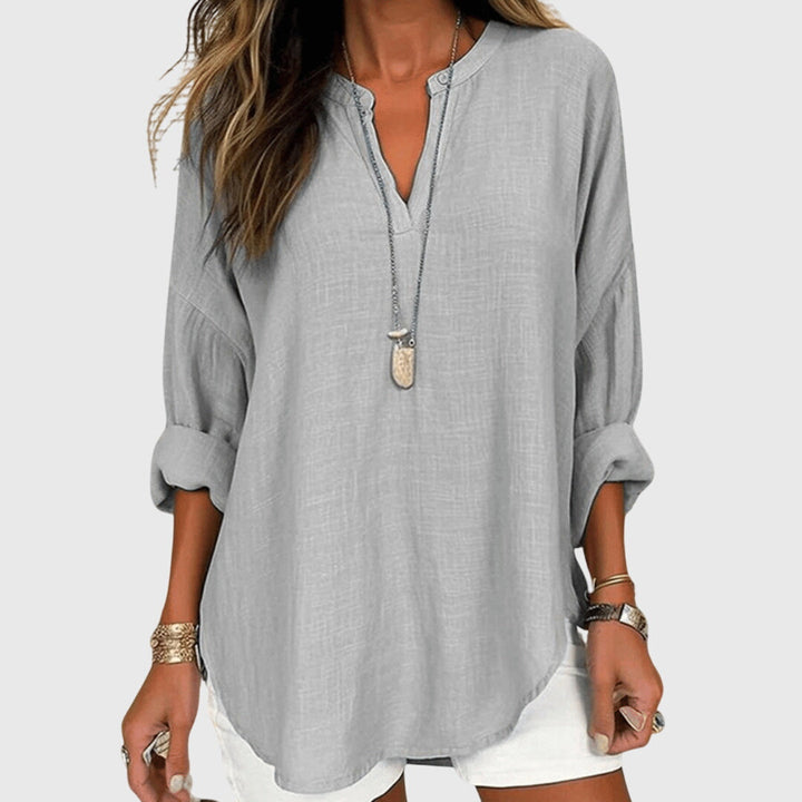 Nuria | Blusa Lino Manga Larga Cuello V