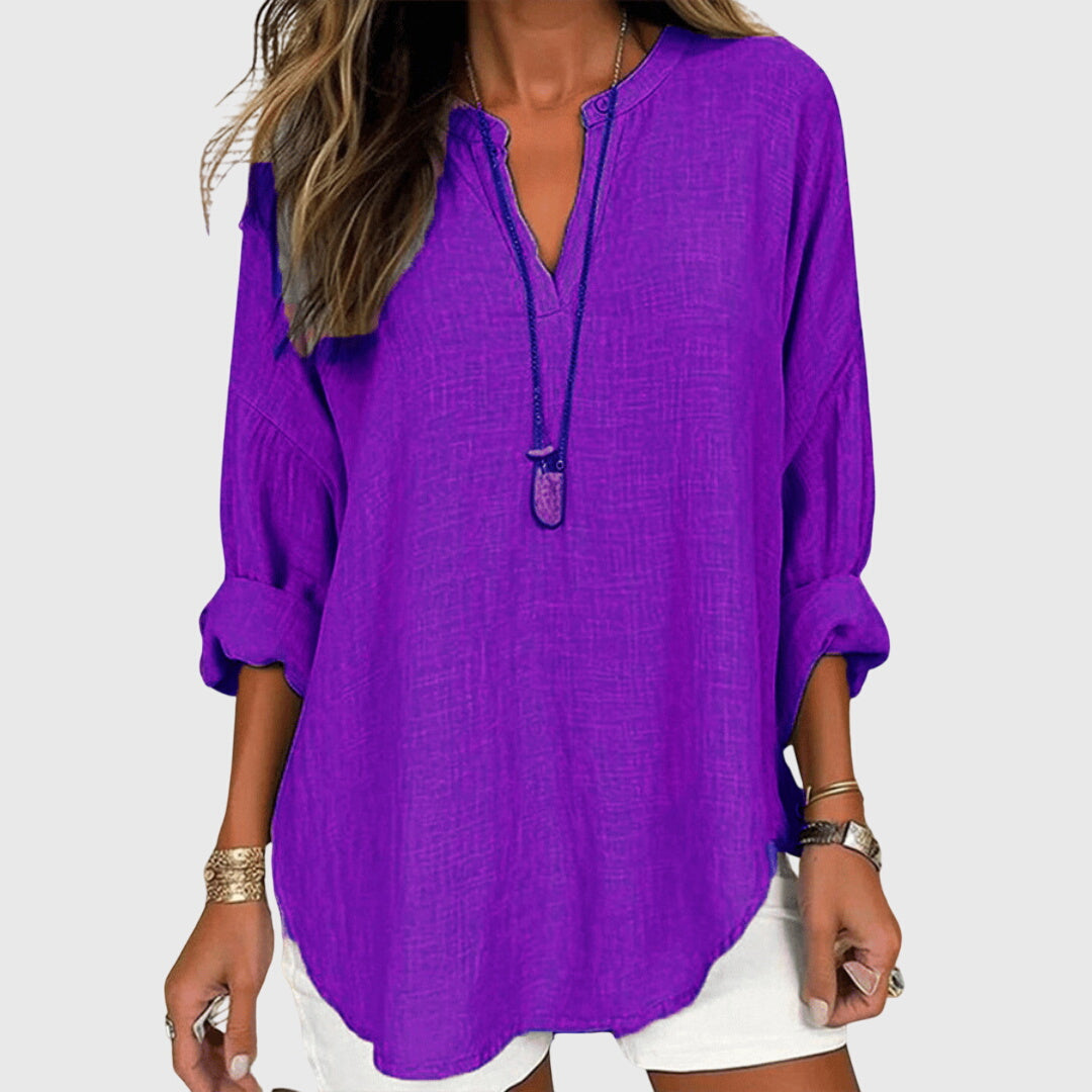 Nuria | Blusa Lino Manga Larga Cuello V