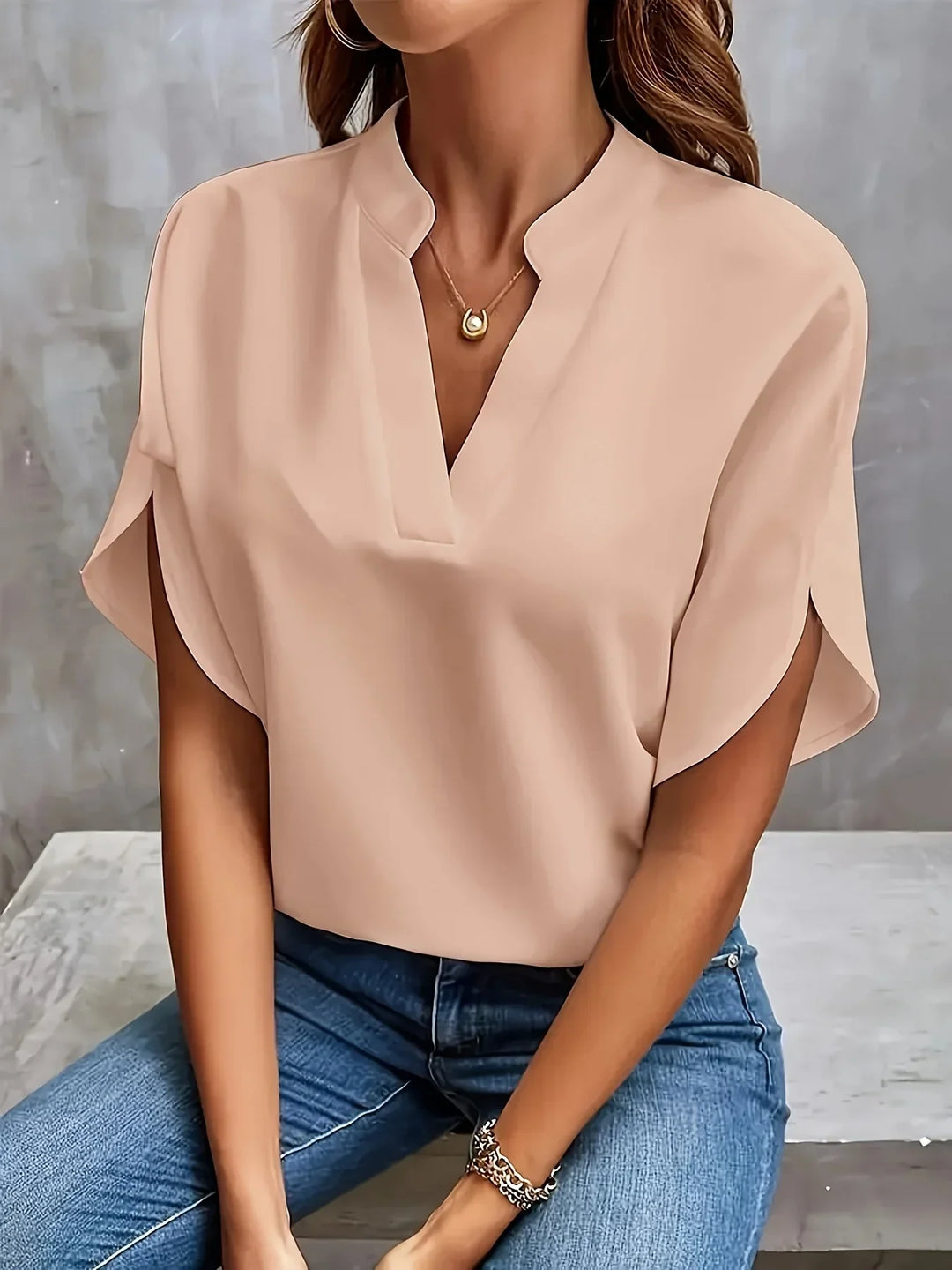Nuria | Blusa Manga Corta Cuello V Relajada