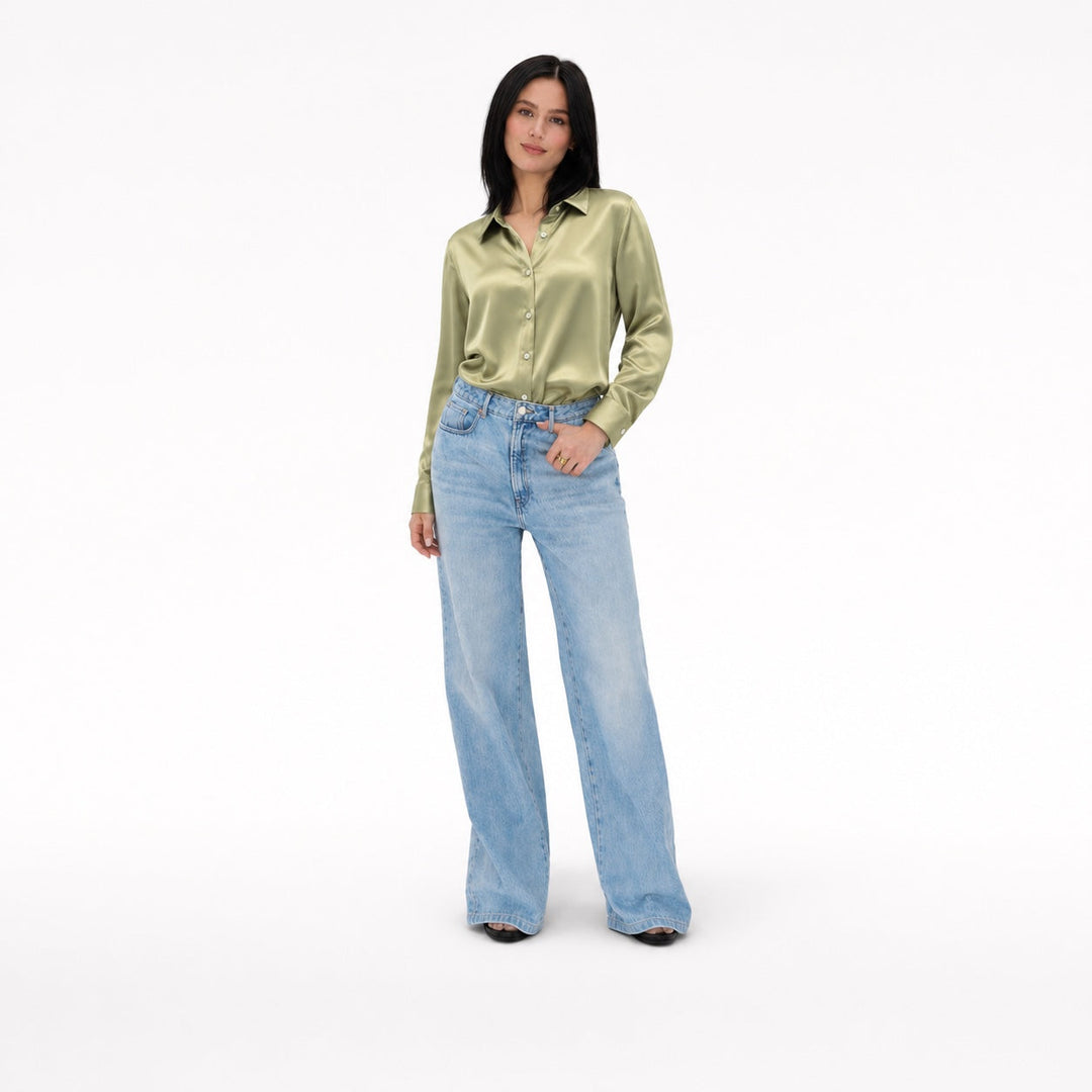Nuria | Blusa Satén Manga Larga Cuello Solapa