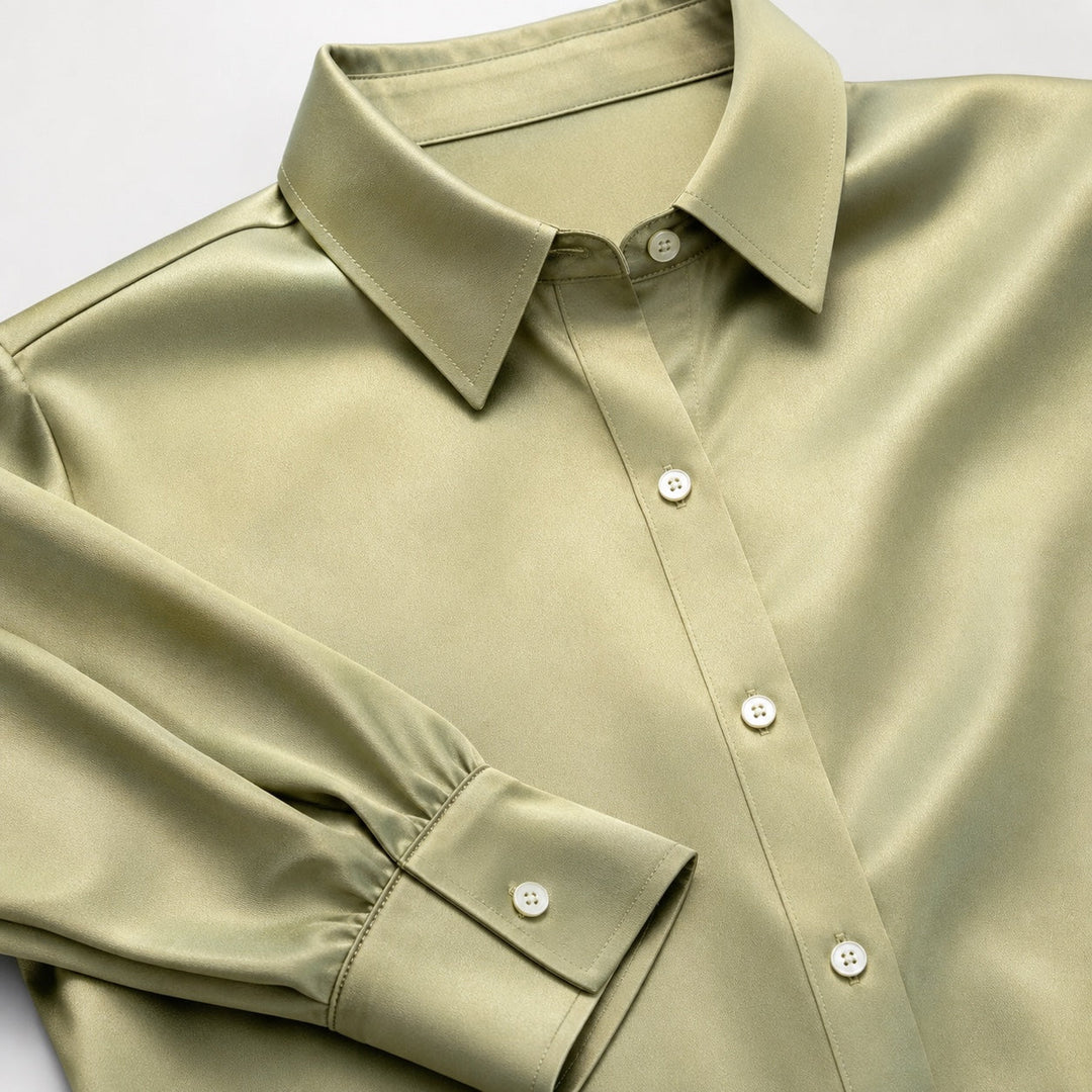 Nuria | Blusa Satén Manga Larga Cuello Solapa