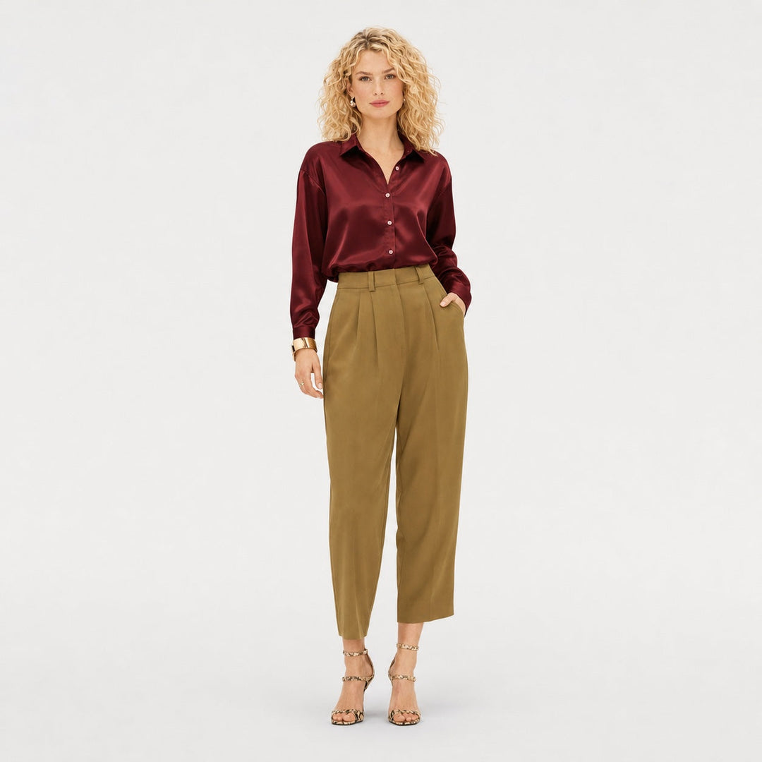 Nuria | Blusa Satén Manga Larga Cuello Solapa