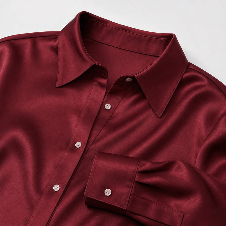 Nuria | Blusa Satén Manga Larga Cuello Solapa