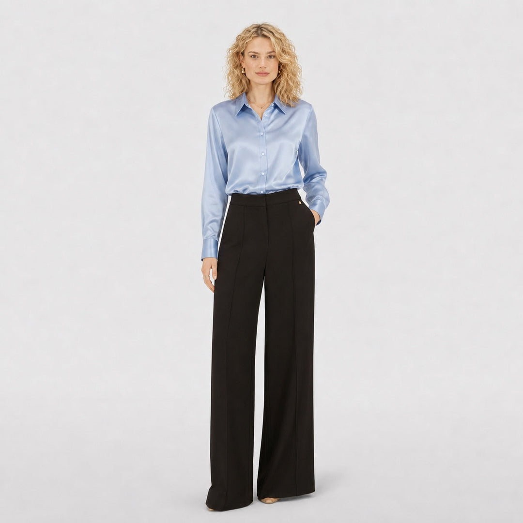 Nuria | Blusa Satén Manga Larga Cuello Solapa