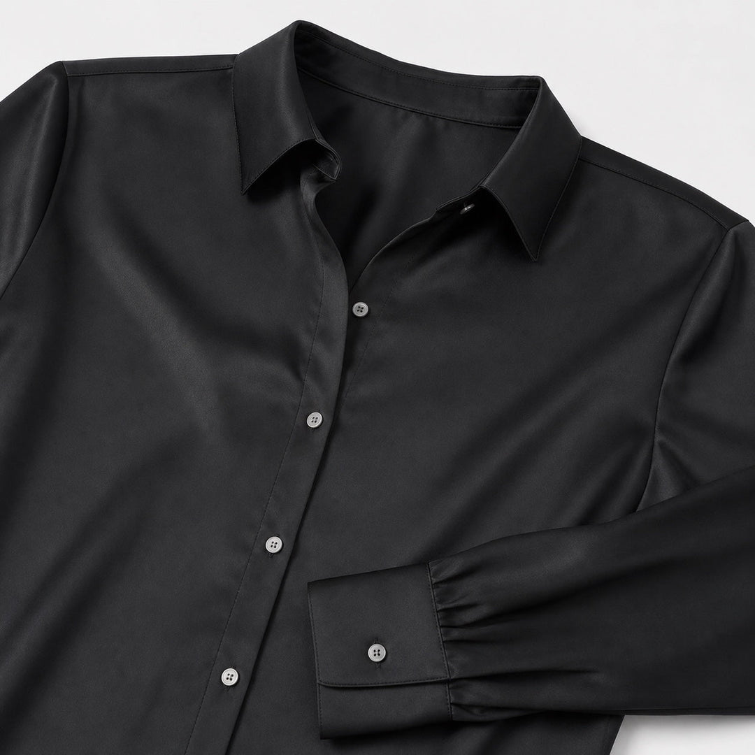 Nuria | Blusa Satén Manga Larga Cuello Solapa