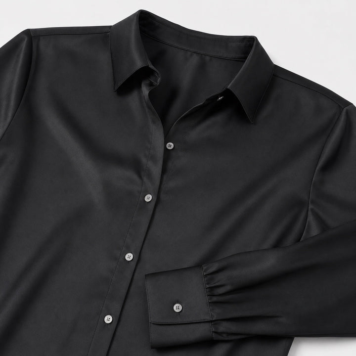 Nuria | Blusa Satén Manga Larga Cuello Solapa