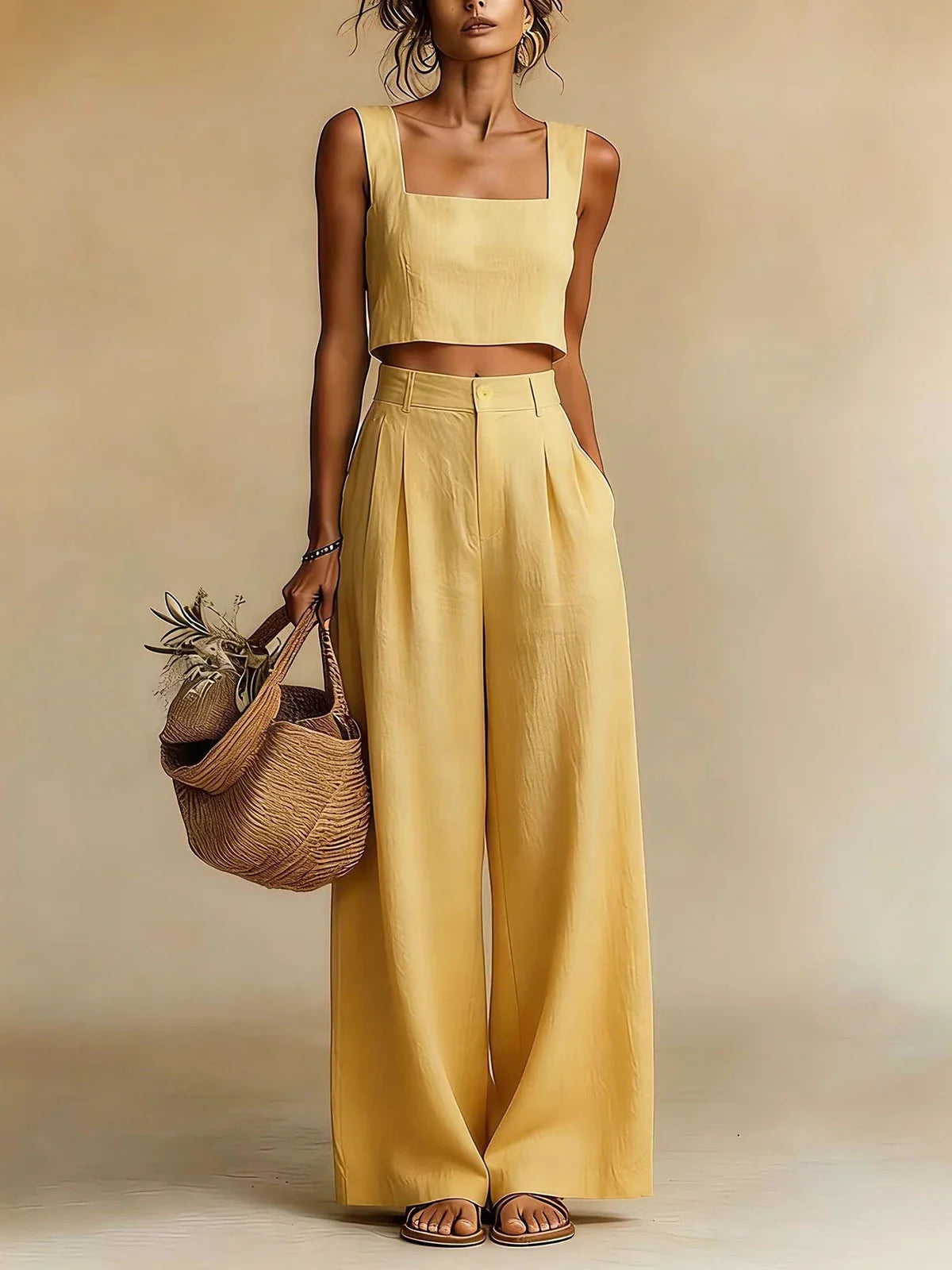 Nuria | Conjunto Pantalones Mujer Palazzo Crop Top