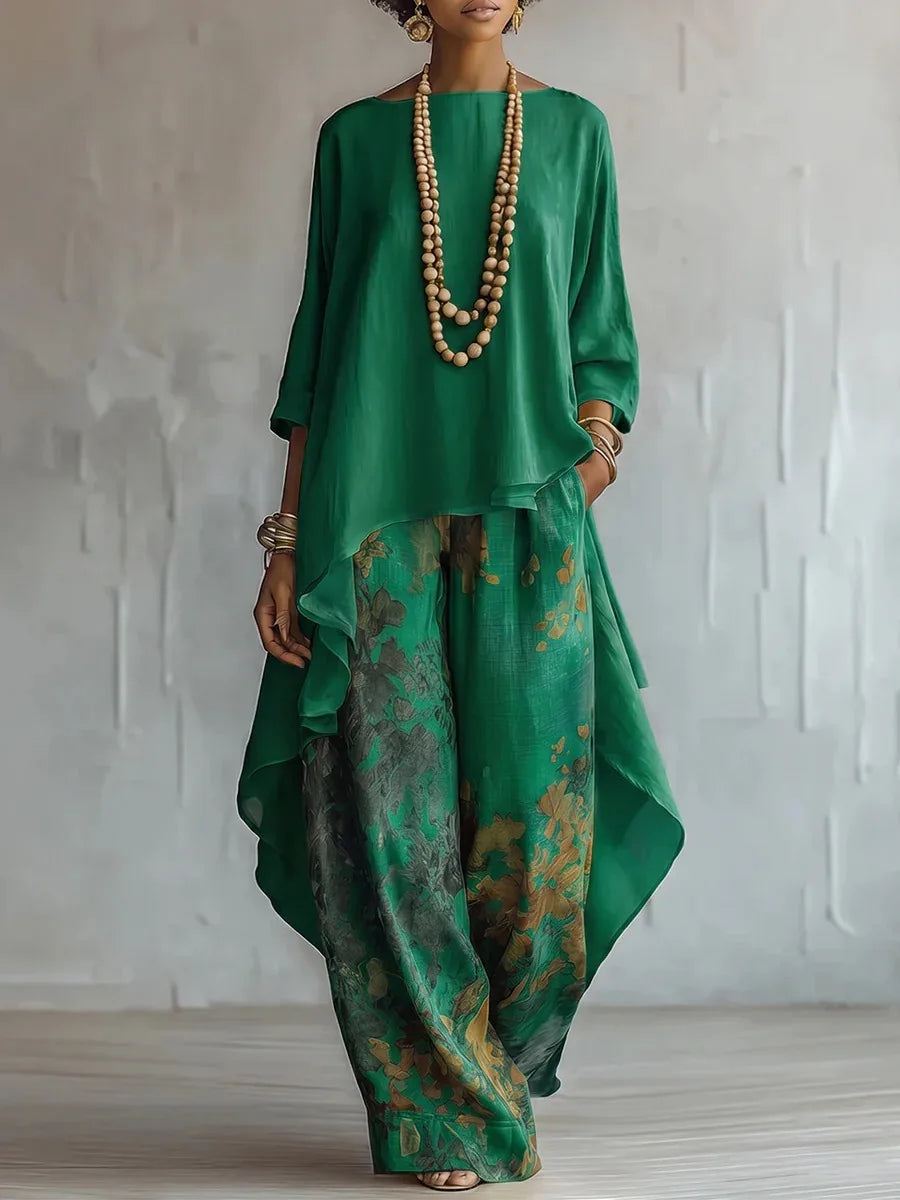 Nuria | Conjunto Túnica y Pantalón Palazzo Chifón Floral