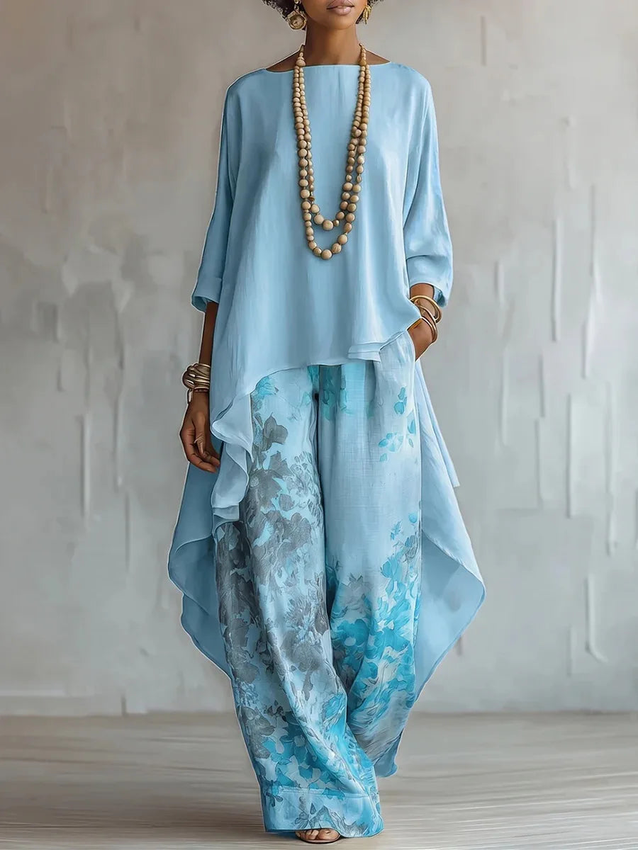 Nuria | Conjunto Túnica y Pantalón Palazzo Chifón Floral