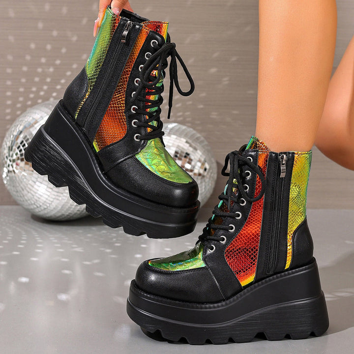 Claudia | Botas Plataforma Serpiente Cordones Mujer