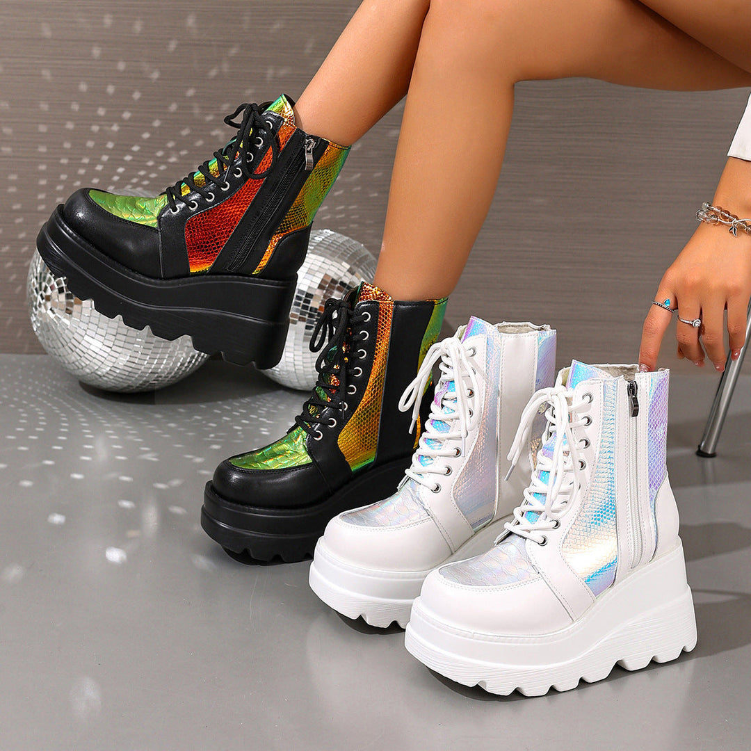 Claudia | Botas Plataforma Serpiente Cordones Mujer