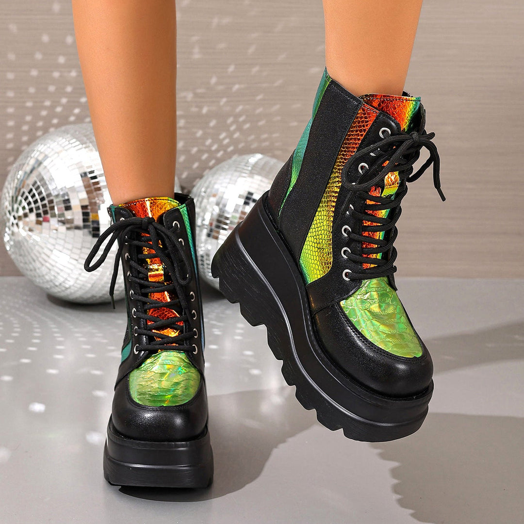 Claudia | Botas Plataforma Serpiente Cordones Mujer