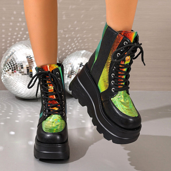 Claudia | Botas Plataforma Serpiente Cordones Mujer