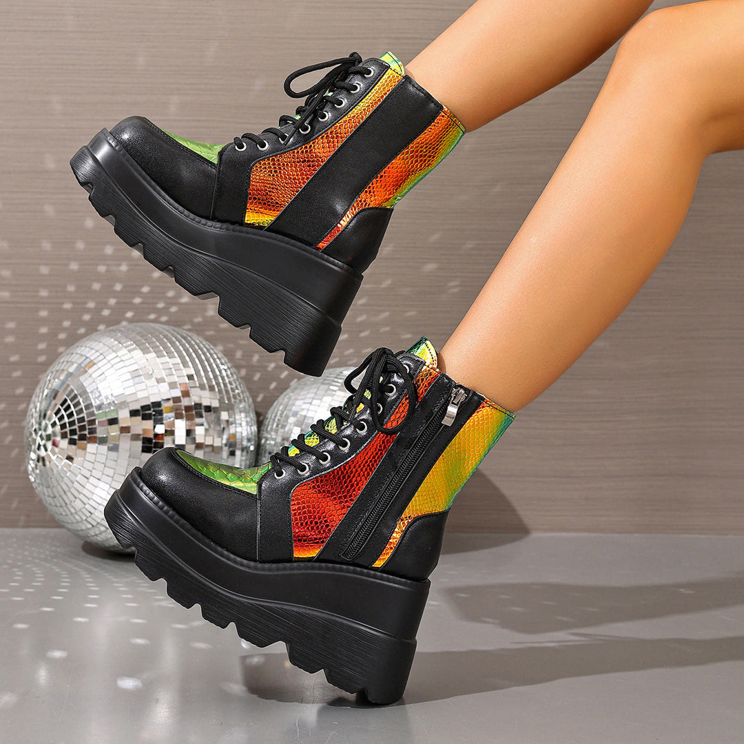 Claudia | Botas Plataforma Serpiente Cordones Mujer