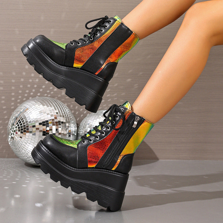 Claudia | Botas Plataforma Serpiente Cordones Mujer