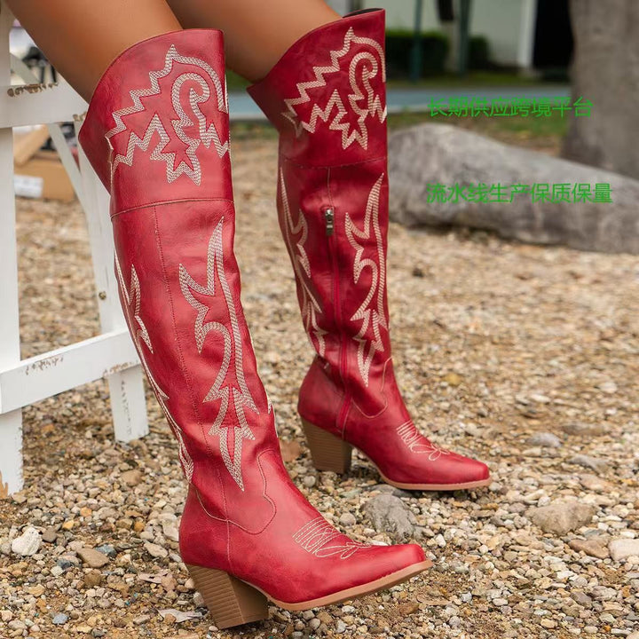 Eva | Botas Altas Vaqueras Bordadas Piel Tacon