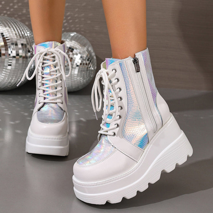 Claudia | Botas Plataforma Serpiente Cordones Mujer
