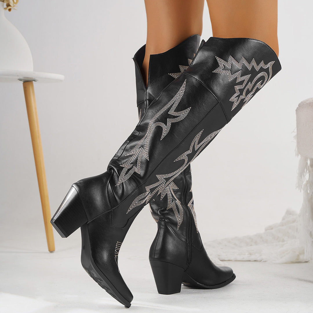 Eva | Botas Altas Vaqueras Bordadas Piel Tacon