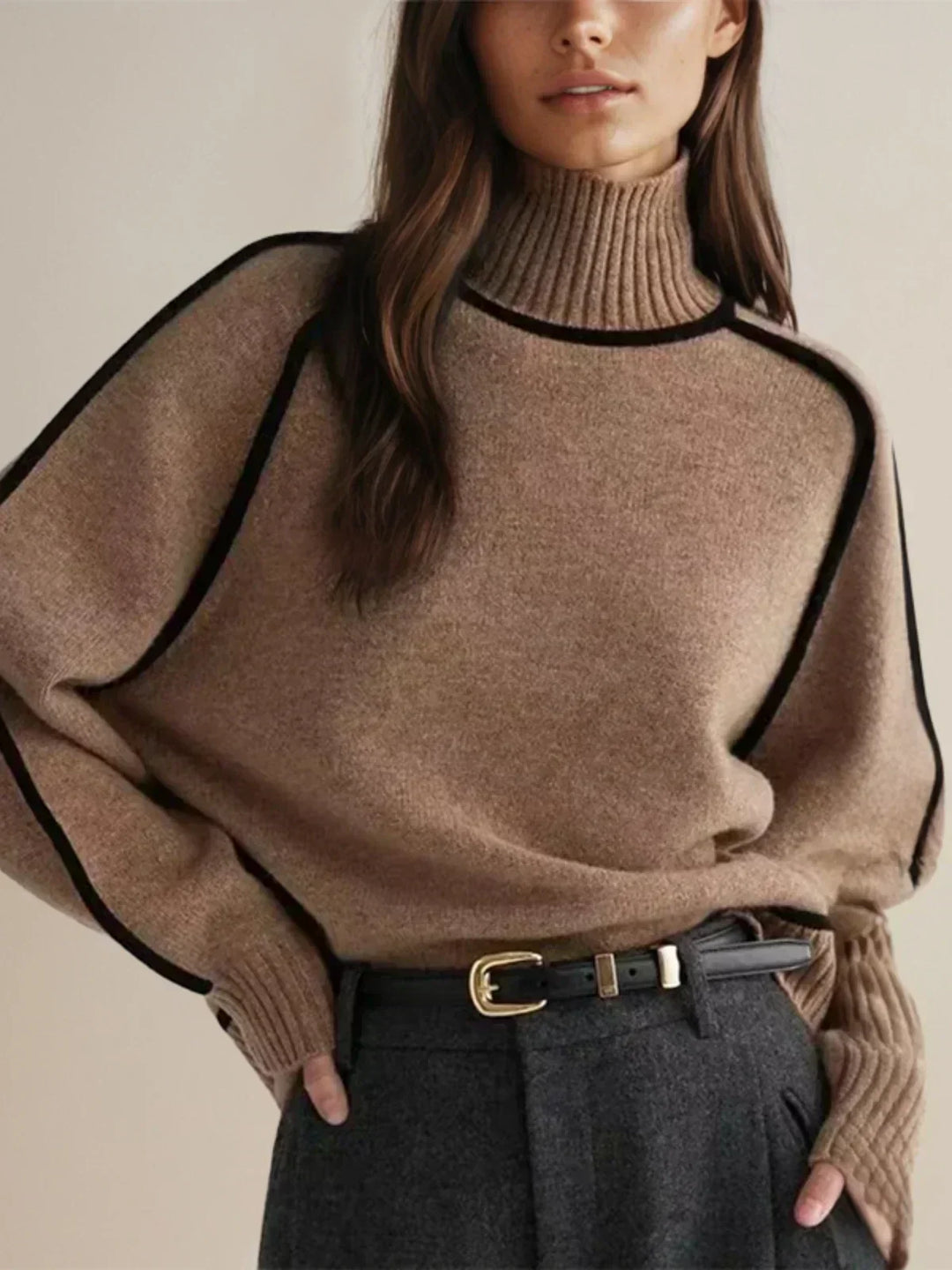 Paula | Jersey de Cuello Alto con Cinturón y Detalle