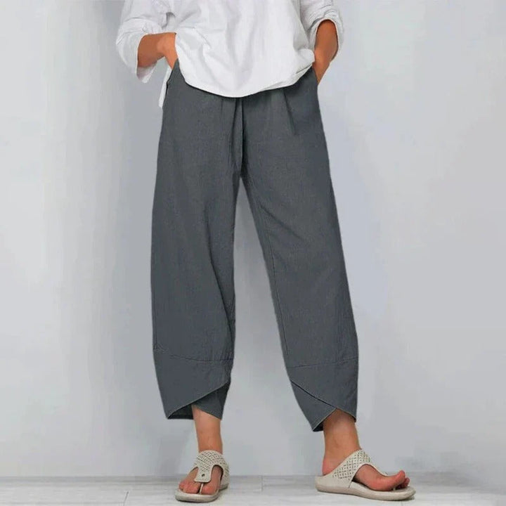 Paula | Pantalón Ancho Cropped Cintura Elástica Asimétrico Bolsillos