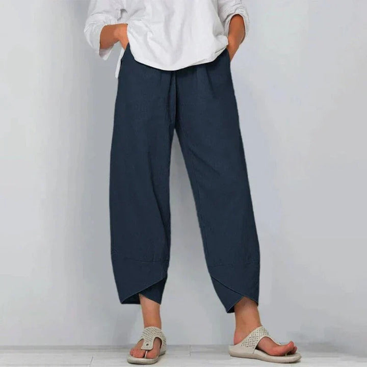 Paula | Pantalón Ancho Cropped Cintura Elástica Asimétrico Bolsillos