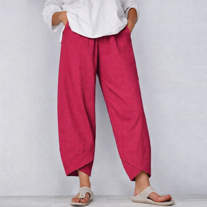 Paula | Pantalón Ancho Cropped Cintura Elástica Asimétrico Bolsillos