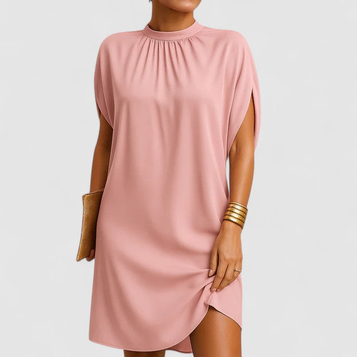 Paula | Vestido Midi Mujer Cuello Alto Fruncido