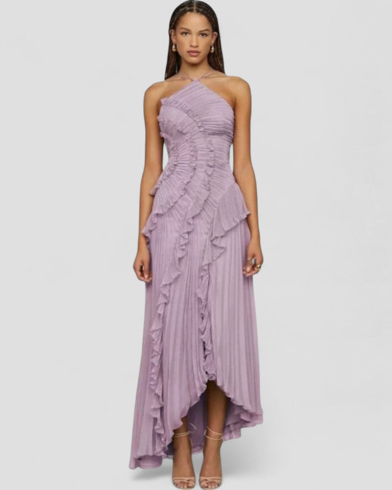 Paula | Vestido Midi Plisado con Volantes Invitada