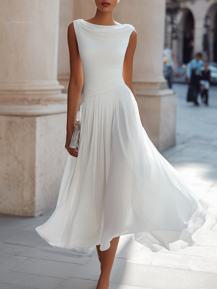 Pilar | Vestido Blanco Midi Mujer Plisado