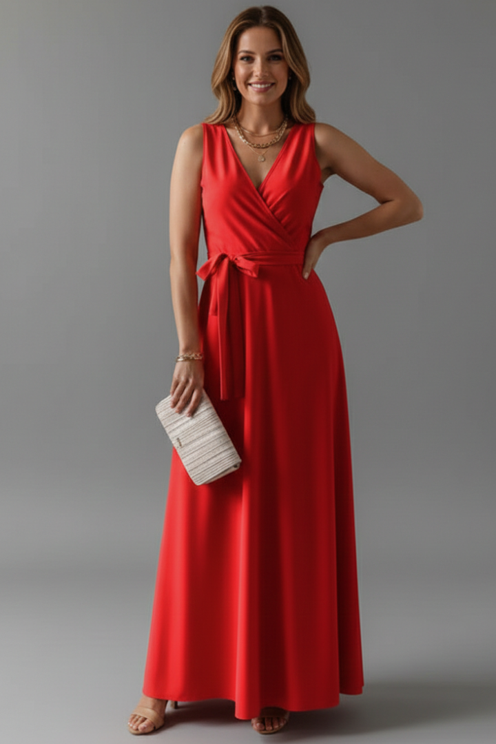 Pilar | Vestido Maxi Cruzado Mujer con Cinturón