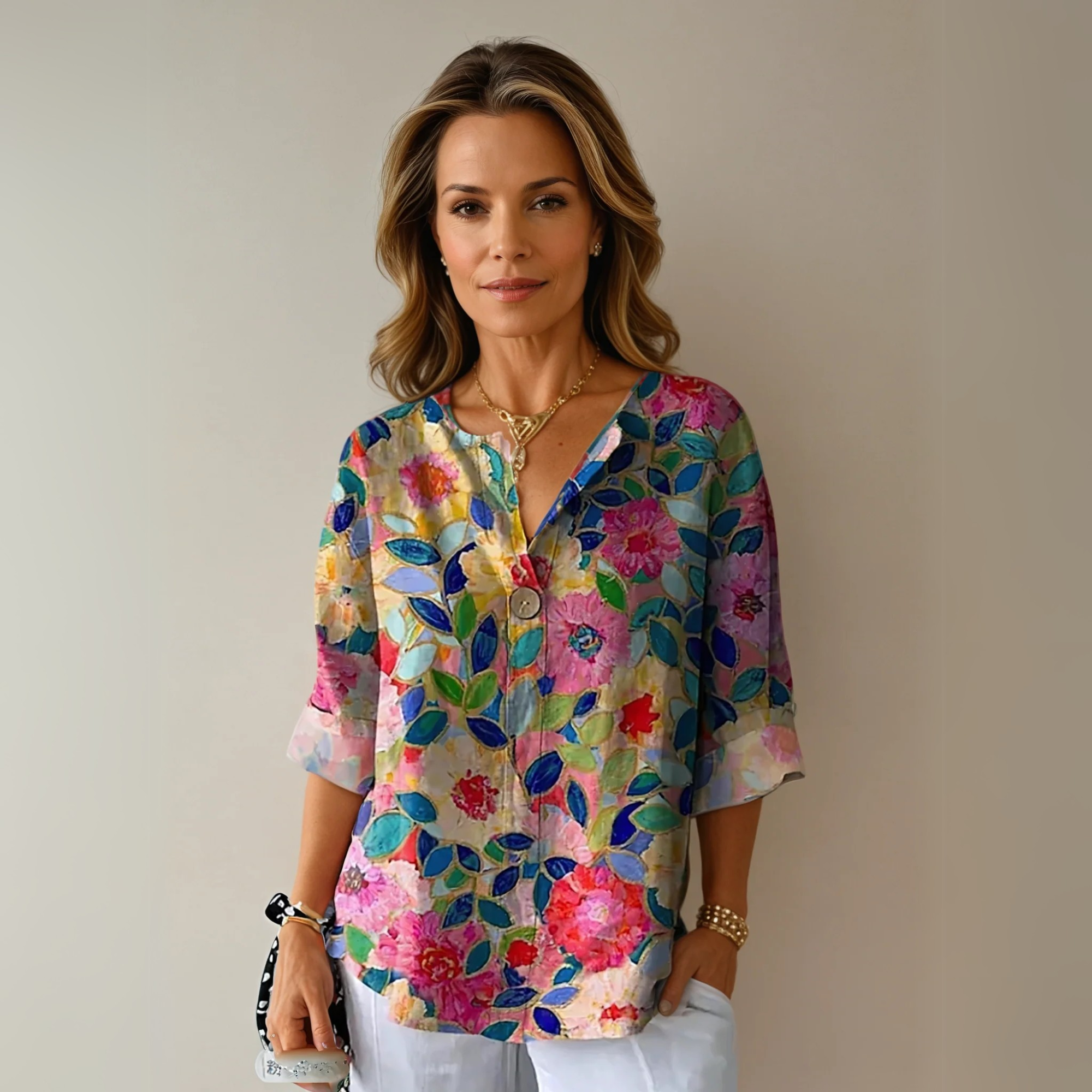 Rosa | Blusa Mujer Estampado Botones