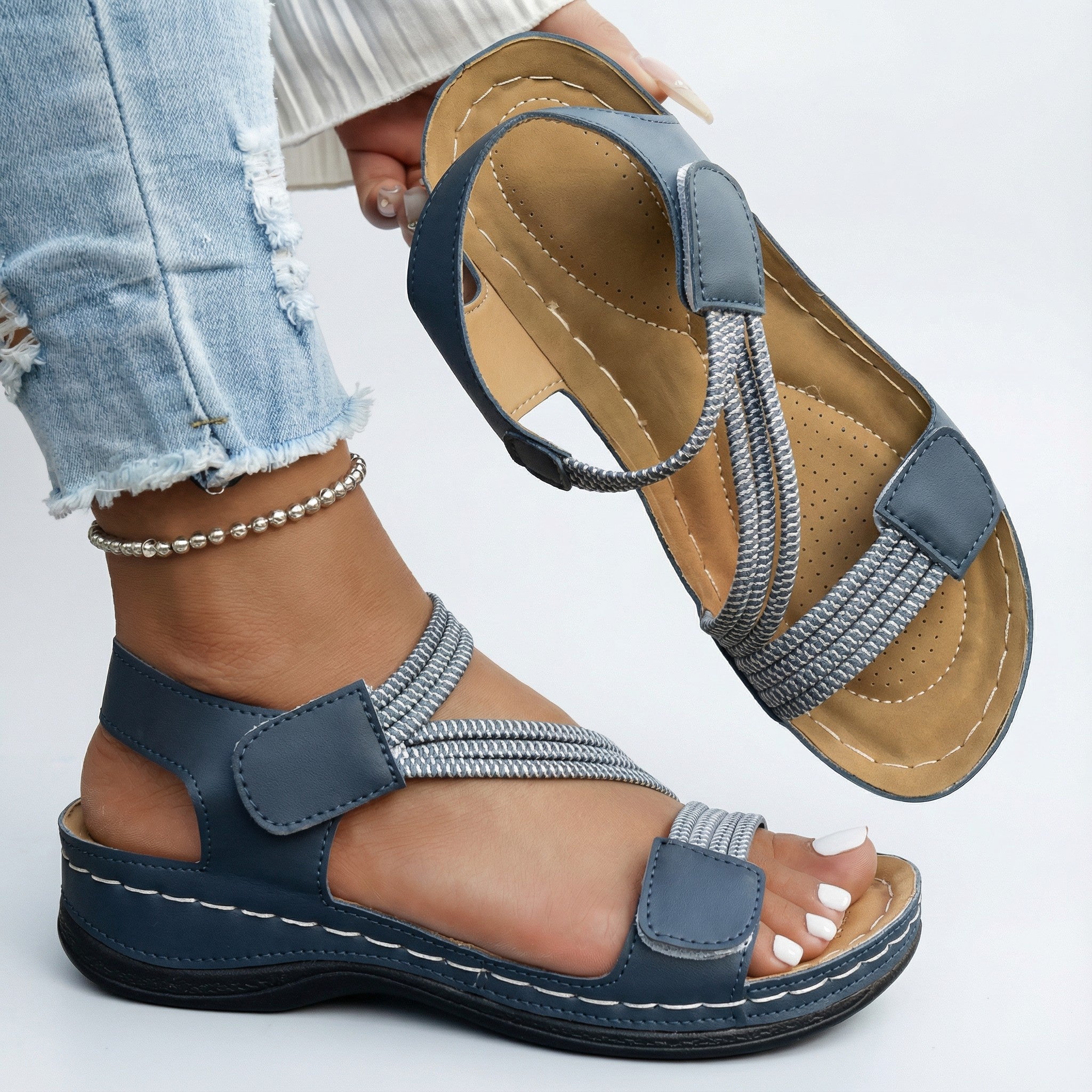 Rosa | Sandalias Mujer Planas con Tiras Elásticas