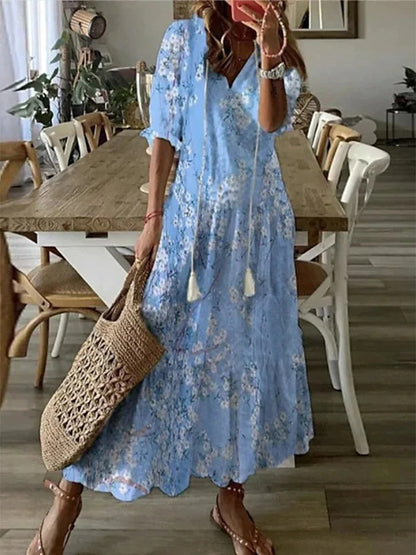 Rosa | Vestido Midi Estampado Mujer con Borlas