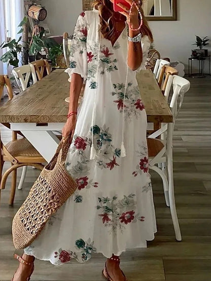 Rosa | Vestido Midi Estampado Mujer con Borlas