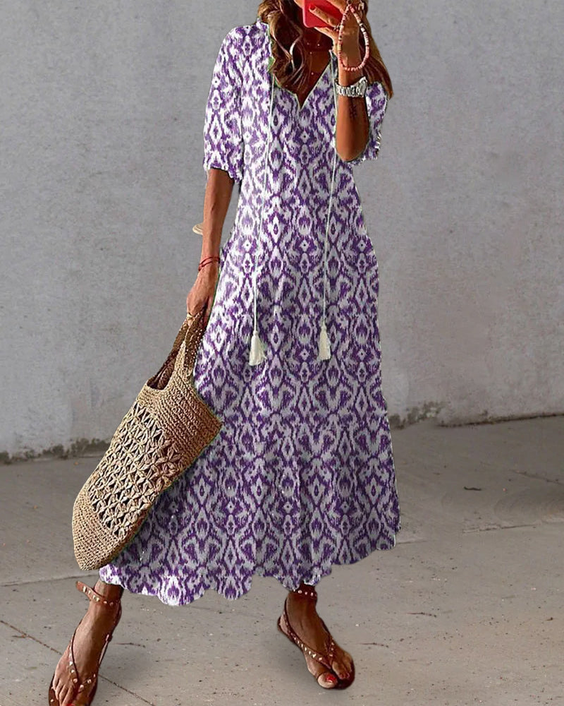 Rosa | Vestido Midi Estampado Mujer con Borlas