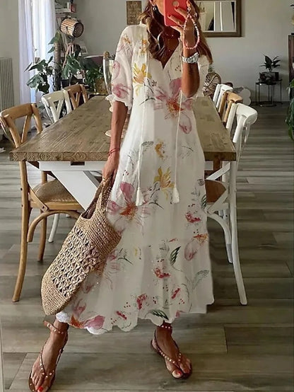 Rosa | Vestido Midi Estampado Mujer con Borlas