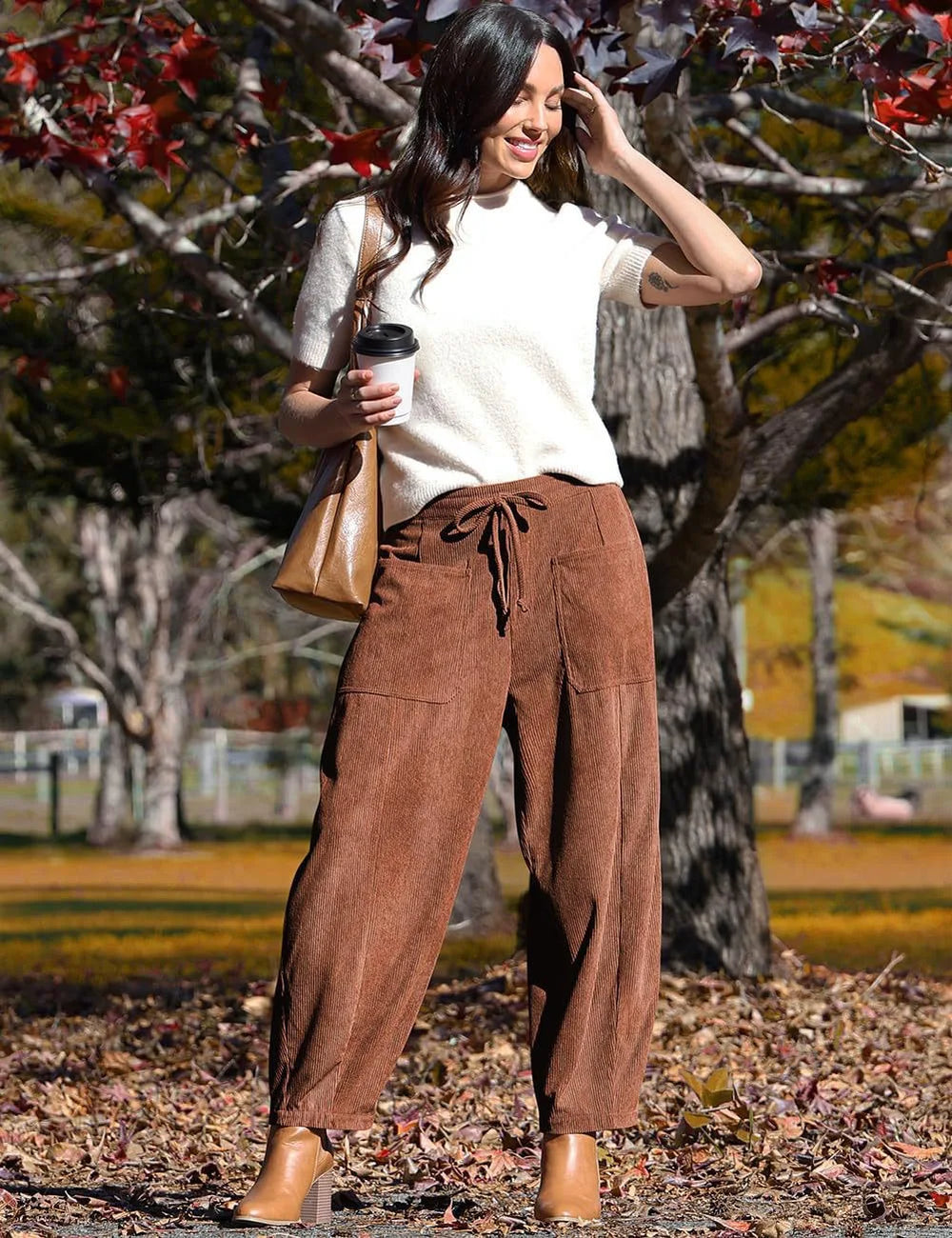 Julia | Pantalón Ancho Corduroy con Cintura Elástica