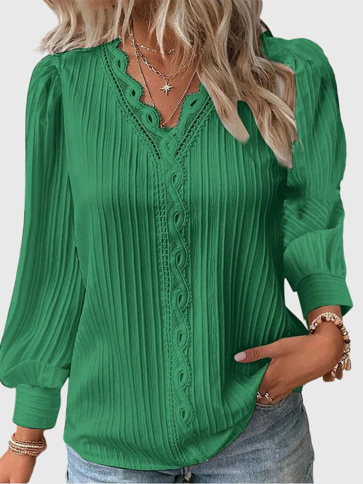 Sara | Blusa Manga Larga Cuello V Encaje