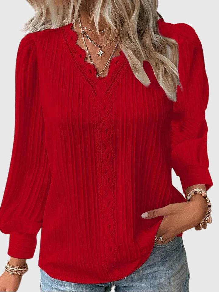 Sara | Blusa Manga Larga Cuello V Encaje
