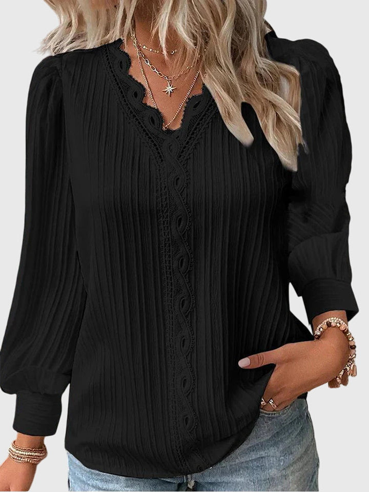 Sara | Blusa Manga Larga Cuello V Encaje