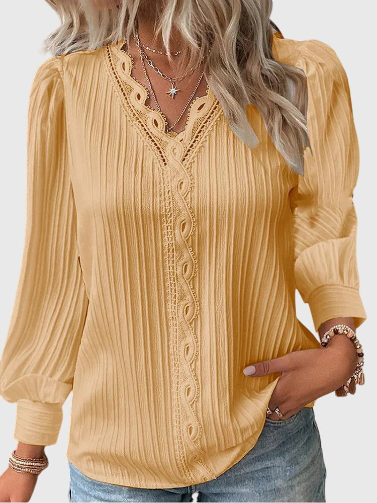 Sara | Blusa Manga Larga Cuello V Encaje