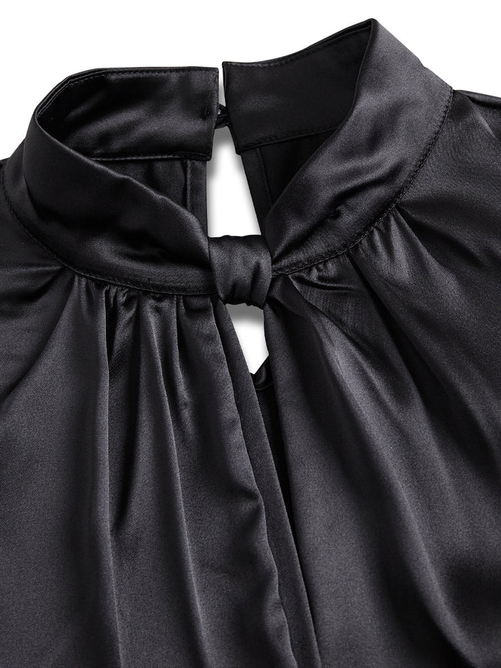 Sara | Blusa Satinada Cuello Alto Manga Corta