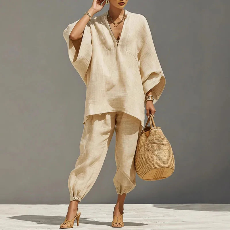 Sara | Conjunto Blusa y Pantalones Mujer Lino