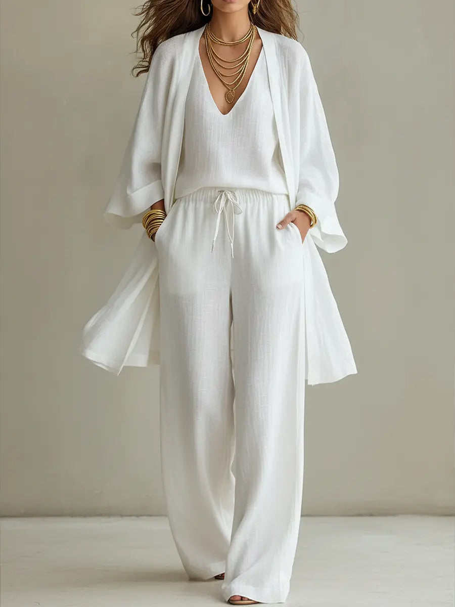 Sara | Conjunto Pantalón Blanco Mujer Wide-Leg